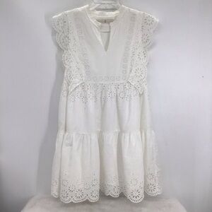 Marie Oliver Delicate Eyelet Embroidery Summer Dress White Career Size Small